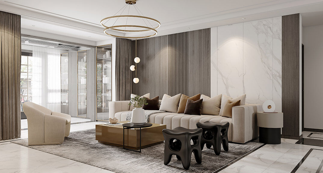 國際公館145㎡復(fù)式四室三廳現(xiàn)代風(fēng)格客廳沙發(fā)裝修效果圖